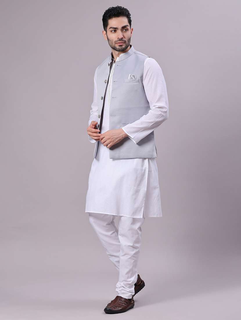 men solid mandarin neck regular fit nehru jacket - 22141350 -  Standard Image - 4