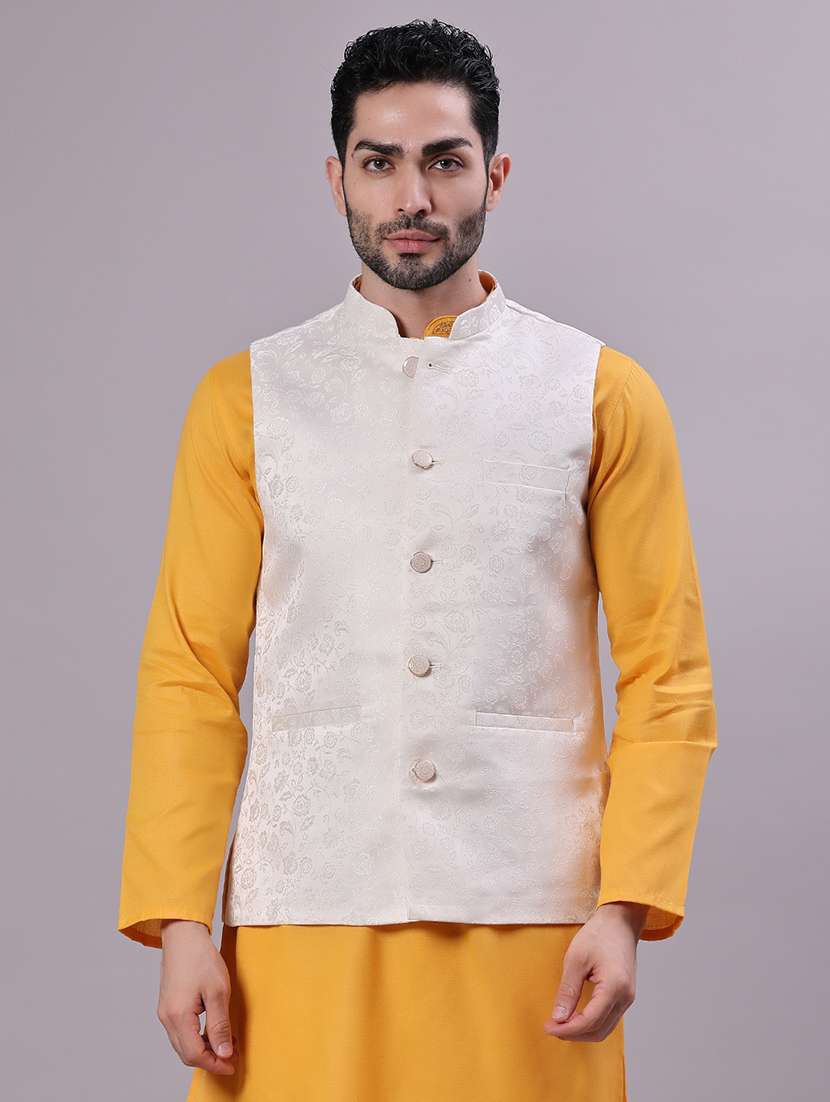 men self design mandarin neck regular fit nehru jacket - 22141351 -  Standard Image - 1