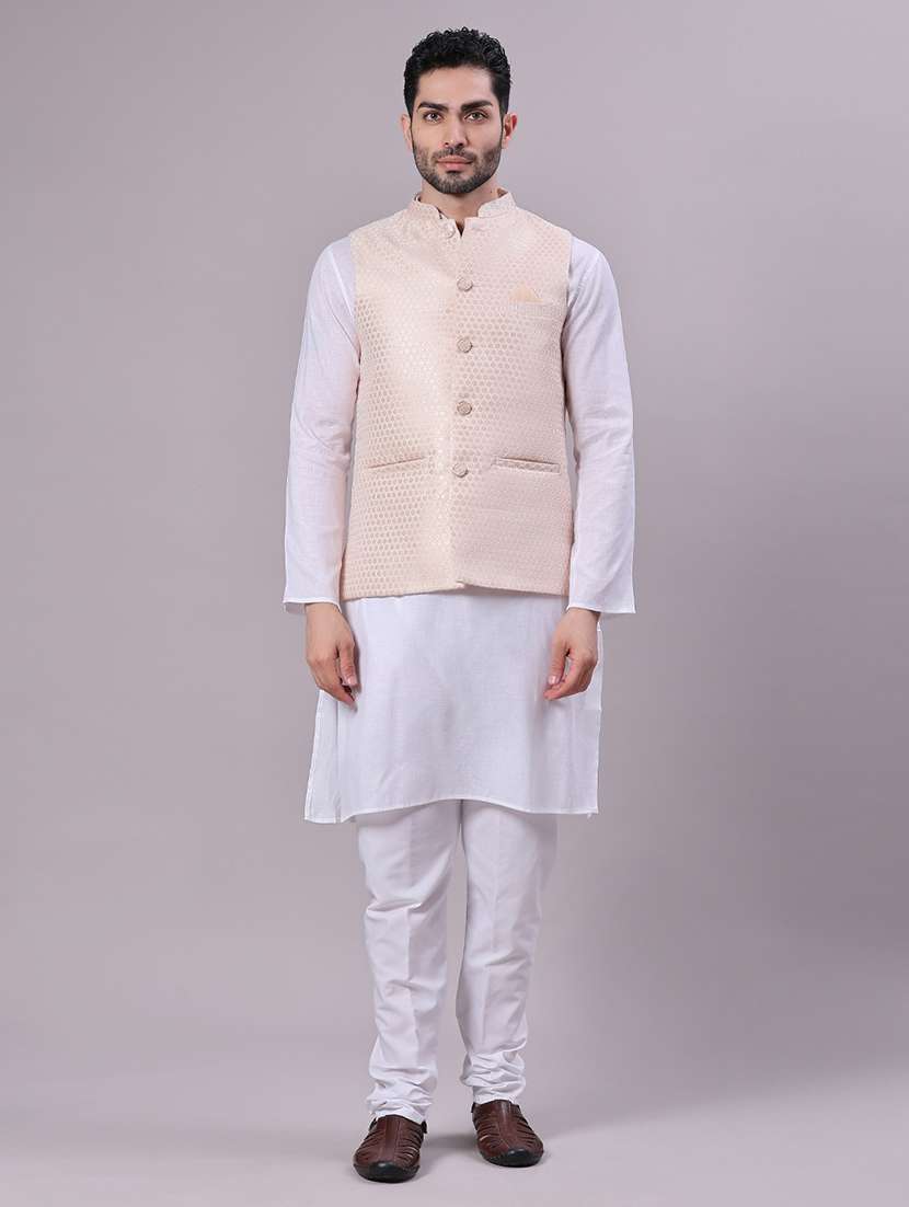 men self design mandarin neck regular fit nehru jacket - 22141352 -  Standard Image - 4