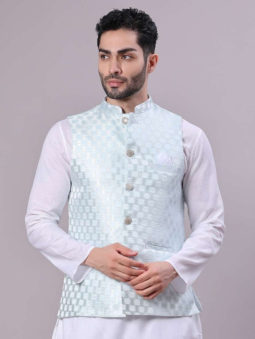 men self design mandarin neck regular fit nehru jacket - 22141353 -  Standard Image - 1