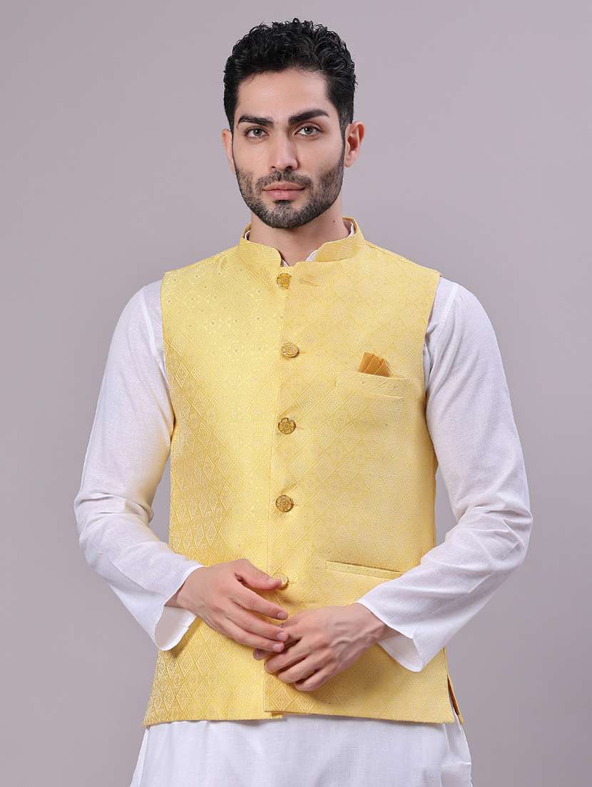 men self design mandarin neck regular fit nehru jacket - 22141354 -  Standard Image - 1