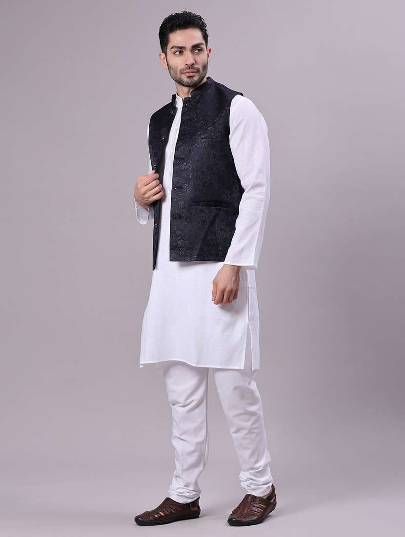 men self design mandarin neck regular fit nehru jacket - 22141355 -  Standard Image - 4