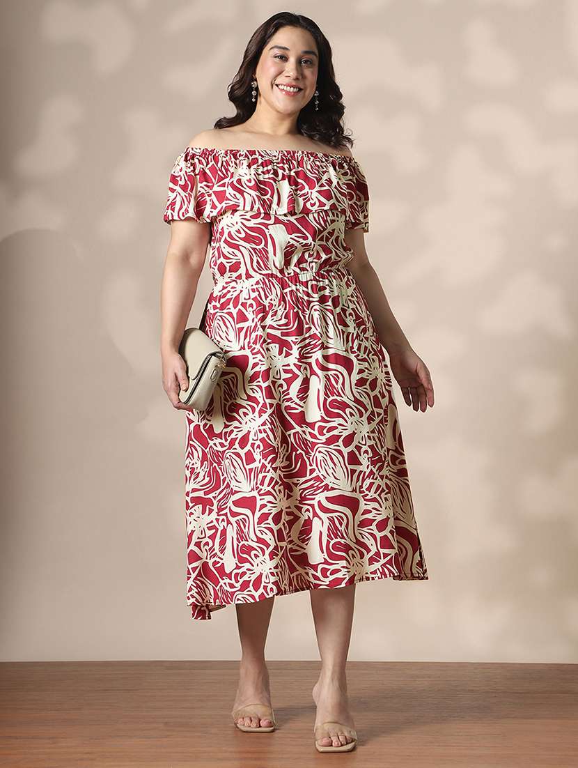 women plus size printed off shoulder dress - 22141362 - Standard Image - 1