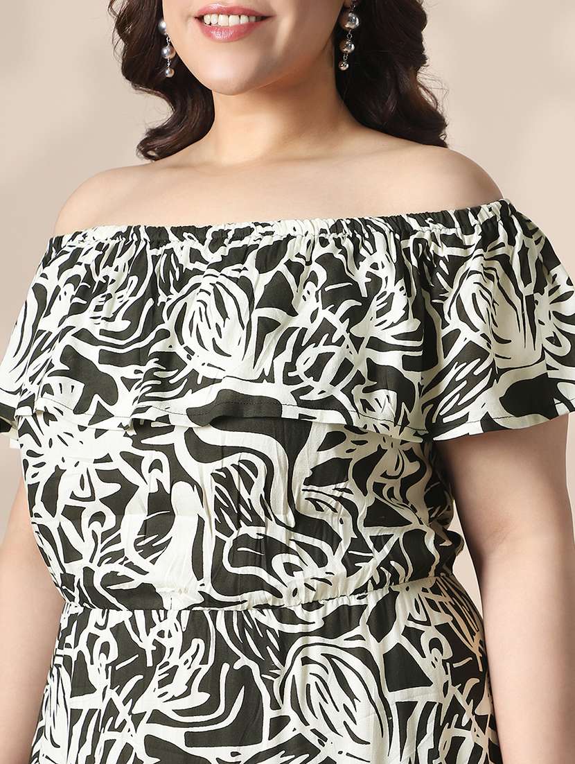 globus gloplus women black & white abstract print off-shoulder fit & flare plus size midi dress - 22141363 -  Standard Image - 4