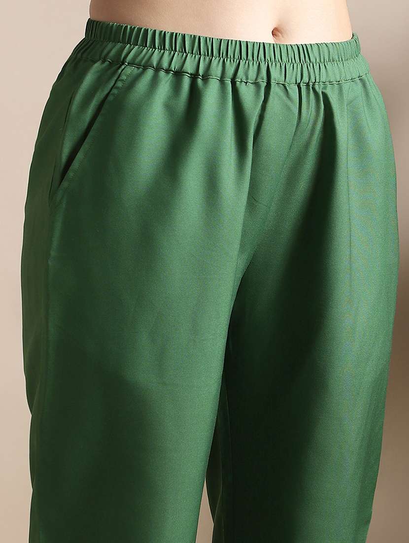 globus women green v-neck sleeveless floral print straight kurta with pants fusion set - 22141390 -  Standard Image - 4