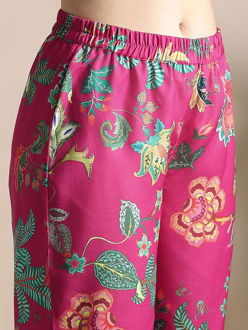 globus women pink zari embroidered v-neck floral print pannelled anarkali kurta with pants festive set - 22141392 -  Standard Image - 4