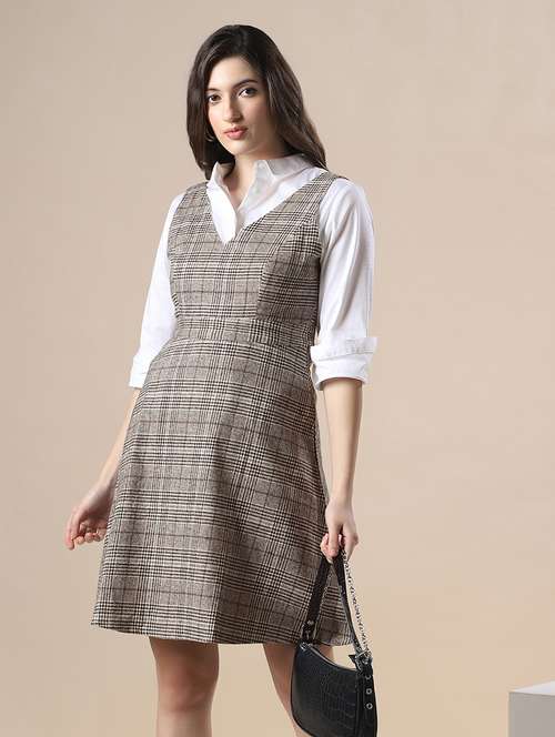 women checkered sleeveless a-line dress - 22141402 - Standard Image - 0