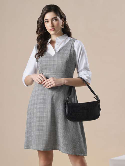 women checkered sleeveless fit & flare dress - 22141403 -  Standard Image - 0