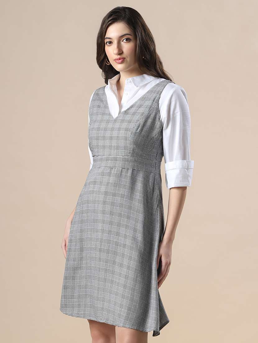 women checkered sleeveless fit & flare dress - 22141403 -  Standard Image - 1