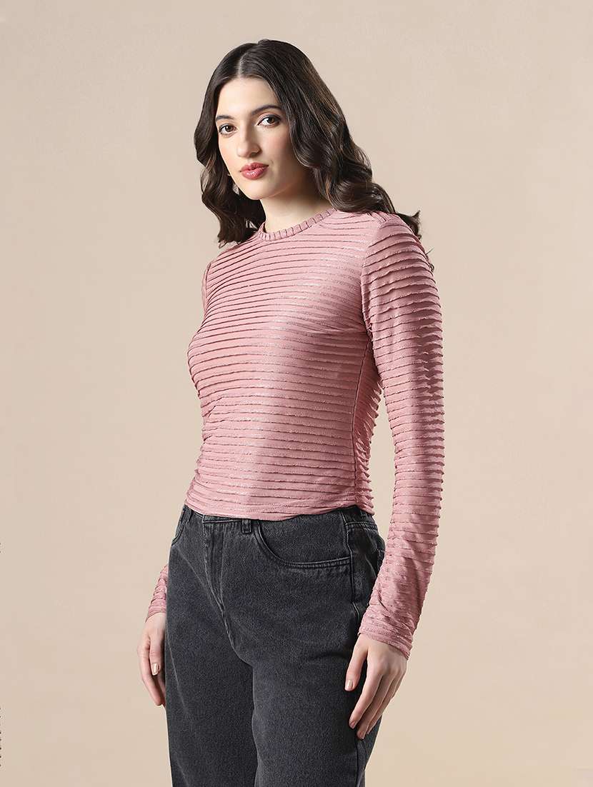 globus women pink self design high neck full sleeves knitted top - 22141413 -  Standard Image - 1