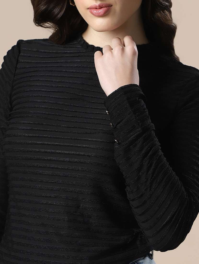 globus women black self design high neck full sleeves knitted top - 22141414 -  Standard Image - 4