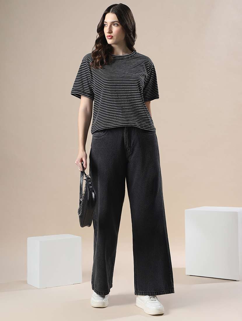 women striped short sleeve boxy t-shirt - 22141418 - Standard Image - 4