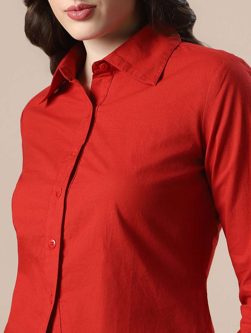 women solid collared long sleeve back tie shirt - 22141420 - Standard Image - 4