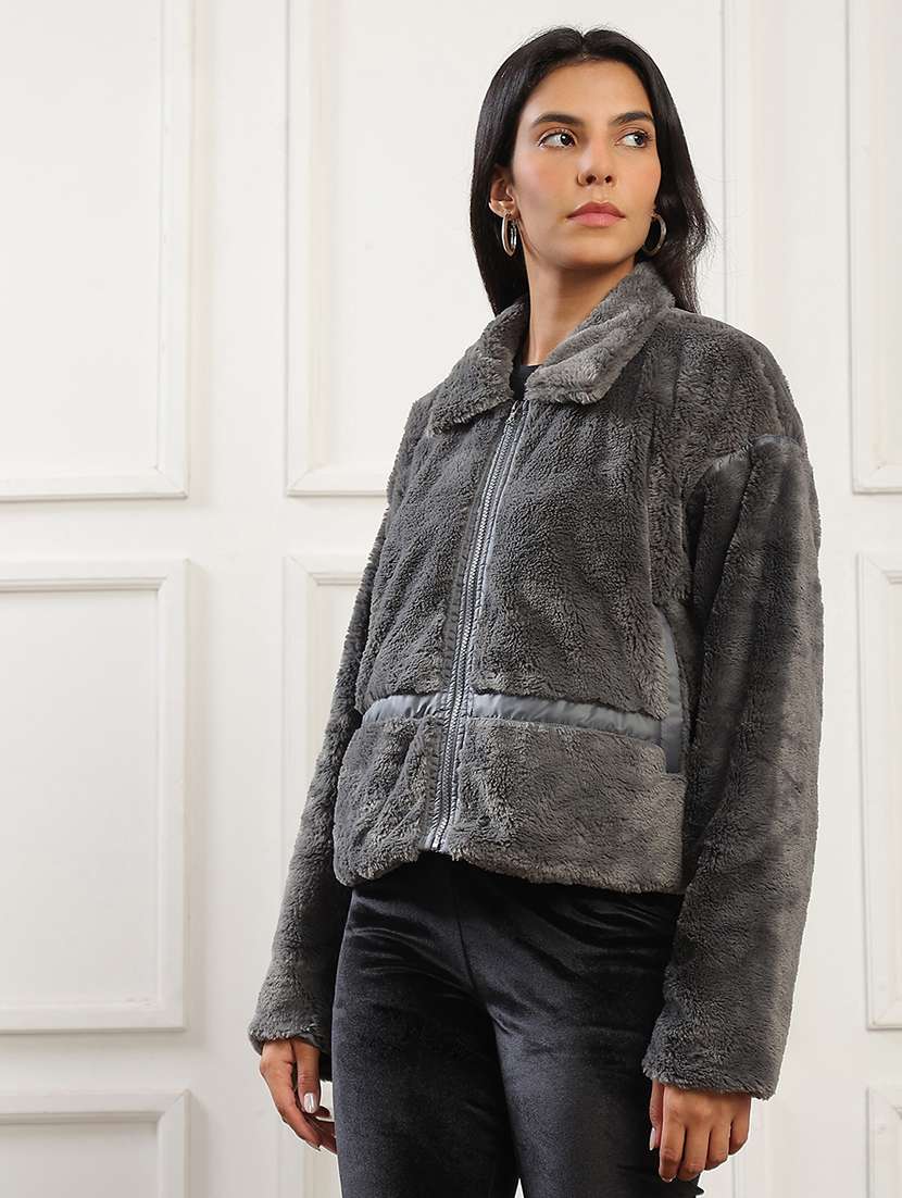 women solid long sleeve faux fur oversized jacket - 22141452 - Standard Image - 1