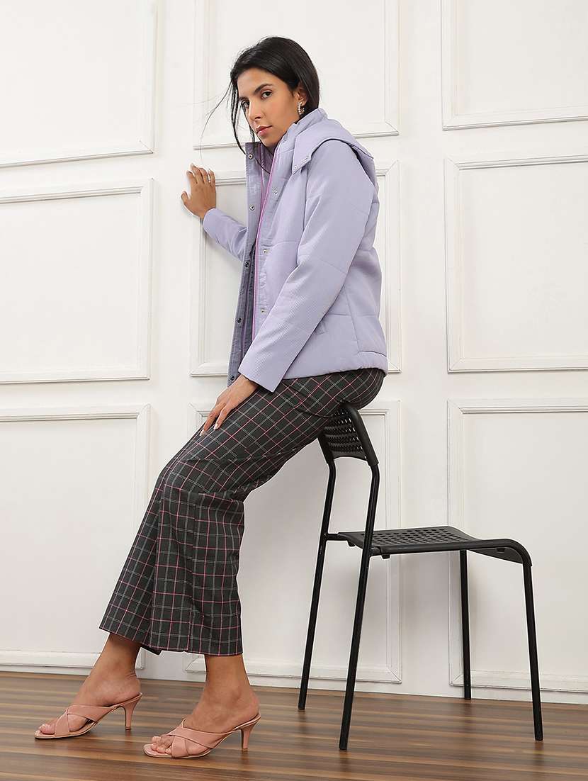 globus women lavender mock neck long sleeves 2 pockets self design winter wear insulator puffer jacket with attached hood - 22141459 -  Standard Image - 4