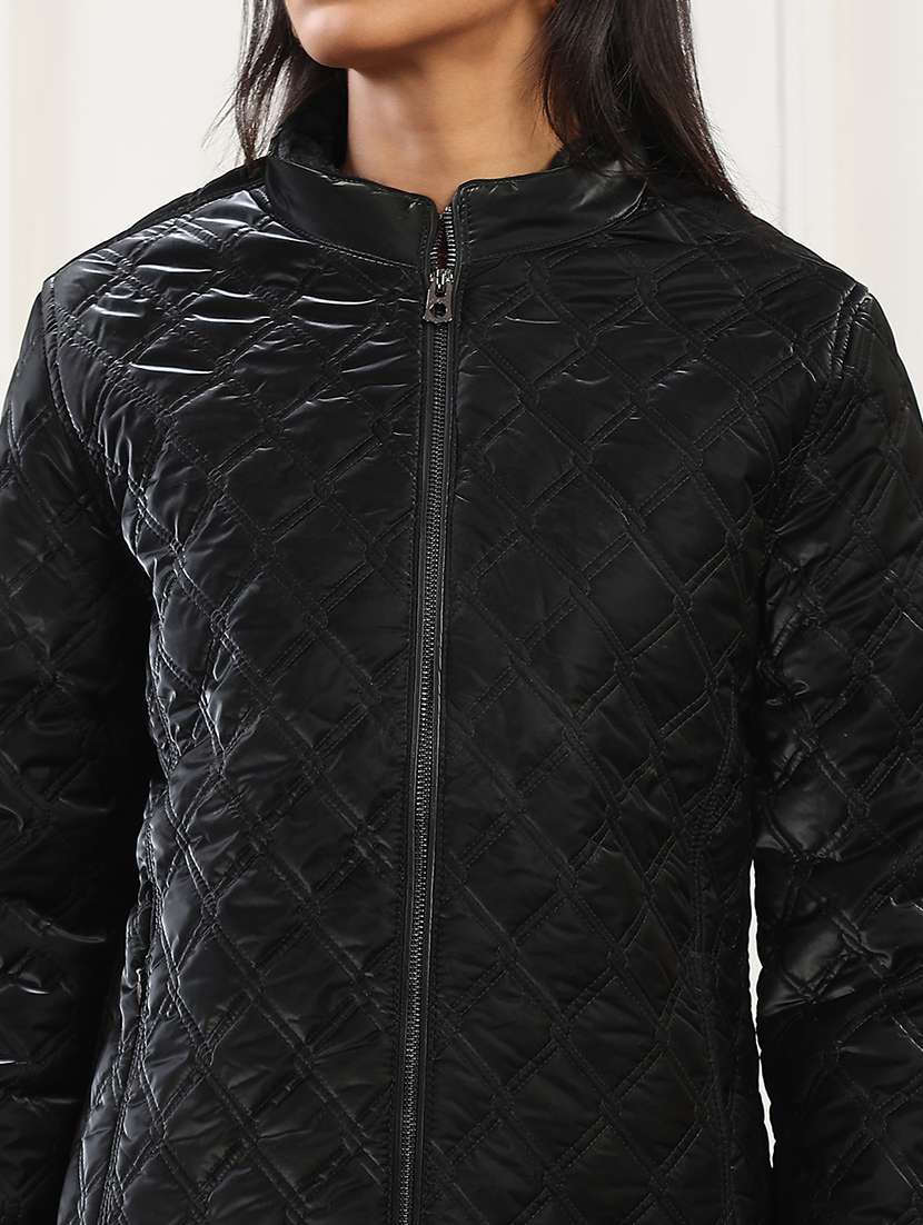 women solid long sleeve hooded quilted jacket - 22141463 - Standard Image - 4