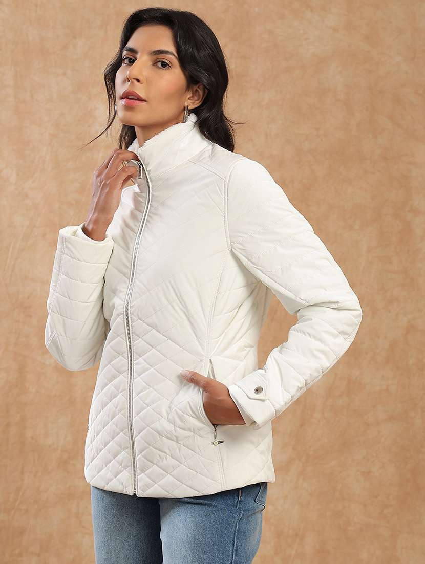 women solid long sleeve quilted jacket - 22141464 -  Standard Image - 1