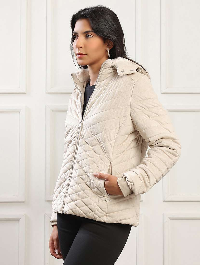 women solid long sleeve quilted jacket - 22141466 -  Standard Image - 1