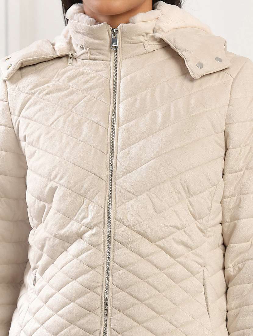 women solid long sleeve quilted jacket - 22141466 - Standard Image - 4