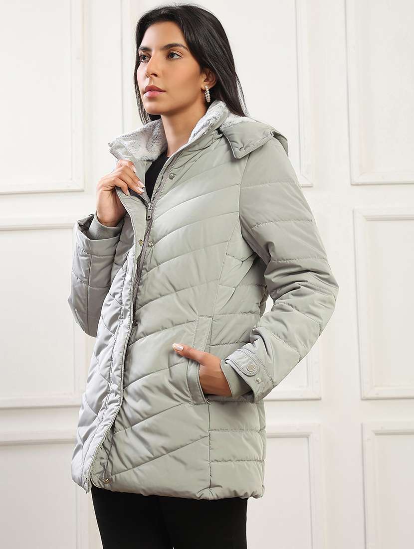 women solid long sleeve quilted jacket - 22141467 -  Standard Image - 1