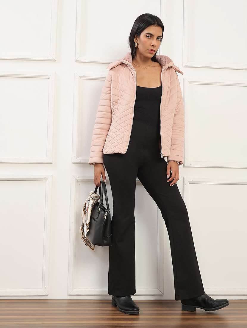 women solid long sleeve quilted jacket - 22141470 - Standard Image - 4