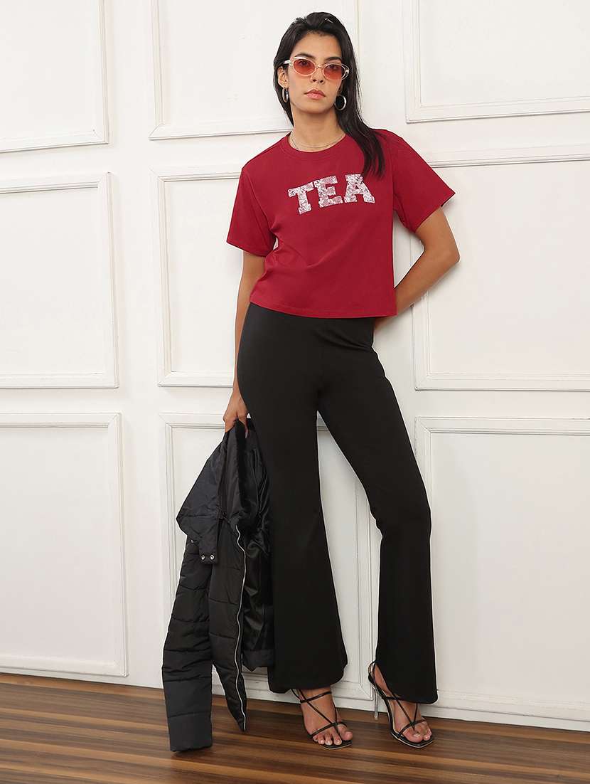 Globus Women Red Round Neck Short Sleeves Graphic Print Boxy Fit T-shirt - 22141480 -  Standard Image - 4