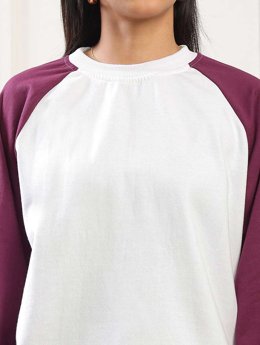 globus women purple colorblock round neck raglan sleeves ribbed hem pullover sweatshirt (fleece 260-280 gsm) - 22141490 -  Standard Image - 4