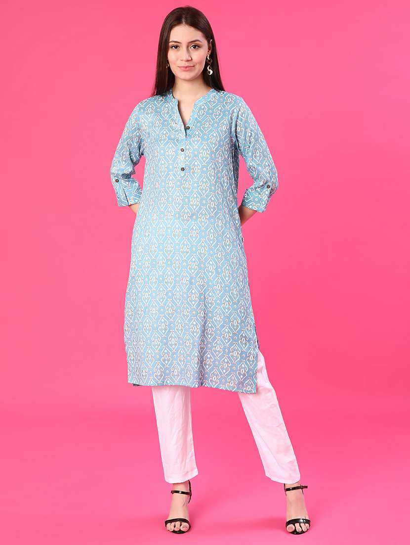 women printed three quarter sleeve straight kurta - 22141492 -  Standard Image - 1