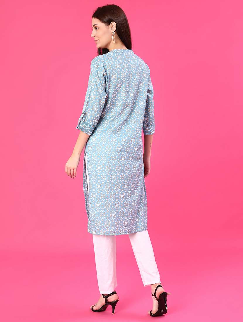 women printed three quarter sleeve straight kurta - 22141492 -  Standard Image - 4