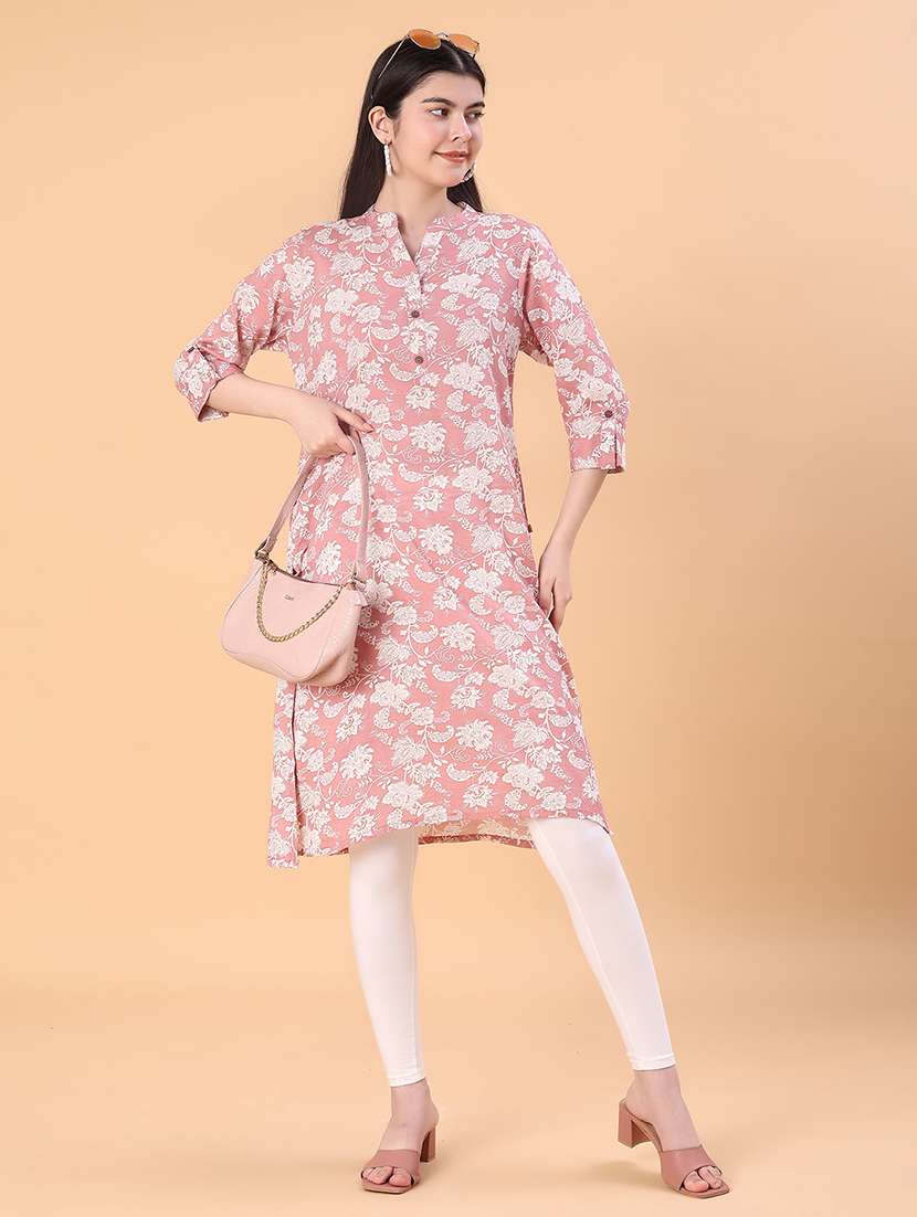 women floral printed three quarter sleeve straight kurta - 22141493 -  Standard Image - 1
