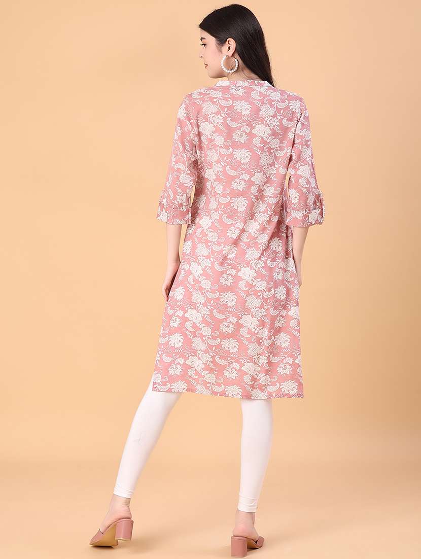 women floral printed three quarter sleeve straight kurta - 22141493 -  Standard Image - 4