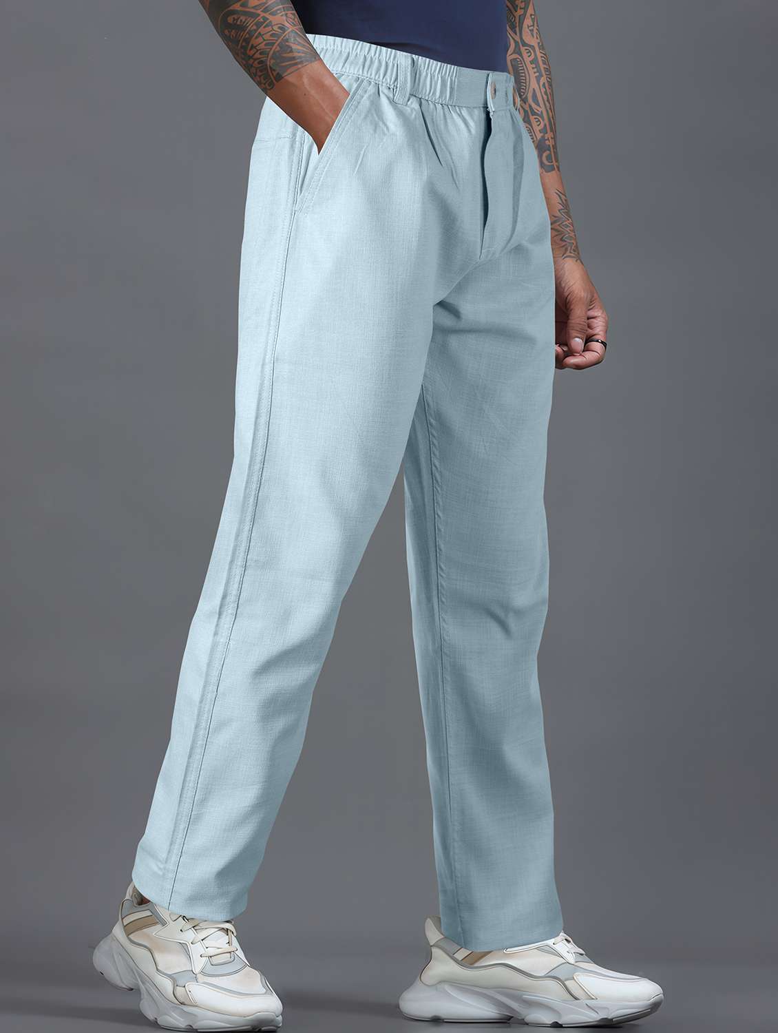 men solid mid rise flat front casual trouser - 22141585 -  Standard Image - 1