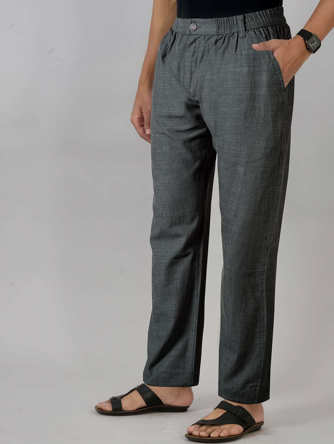 men solid mid rise flat front casual trouser - 22141589 -  Standard Image - 1