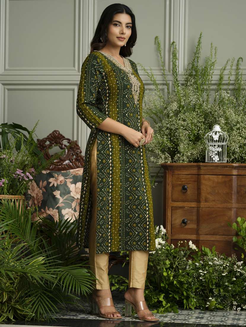 women bandhani three quarter sleeve straight kurta - 22141618 -  Standard Image - 1