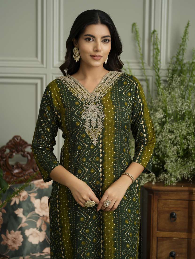 women bandhani three quarter sleeve straight kurta - 22141618 -  Standard Image - 4