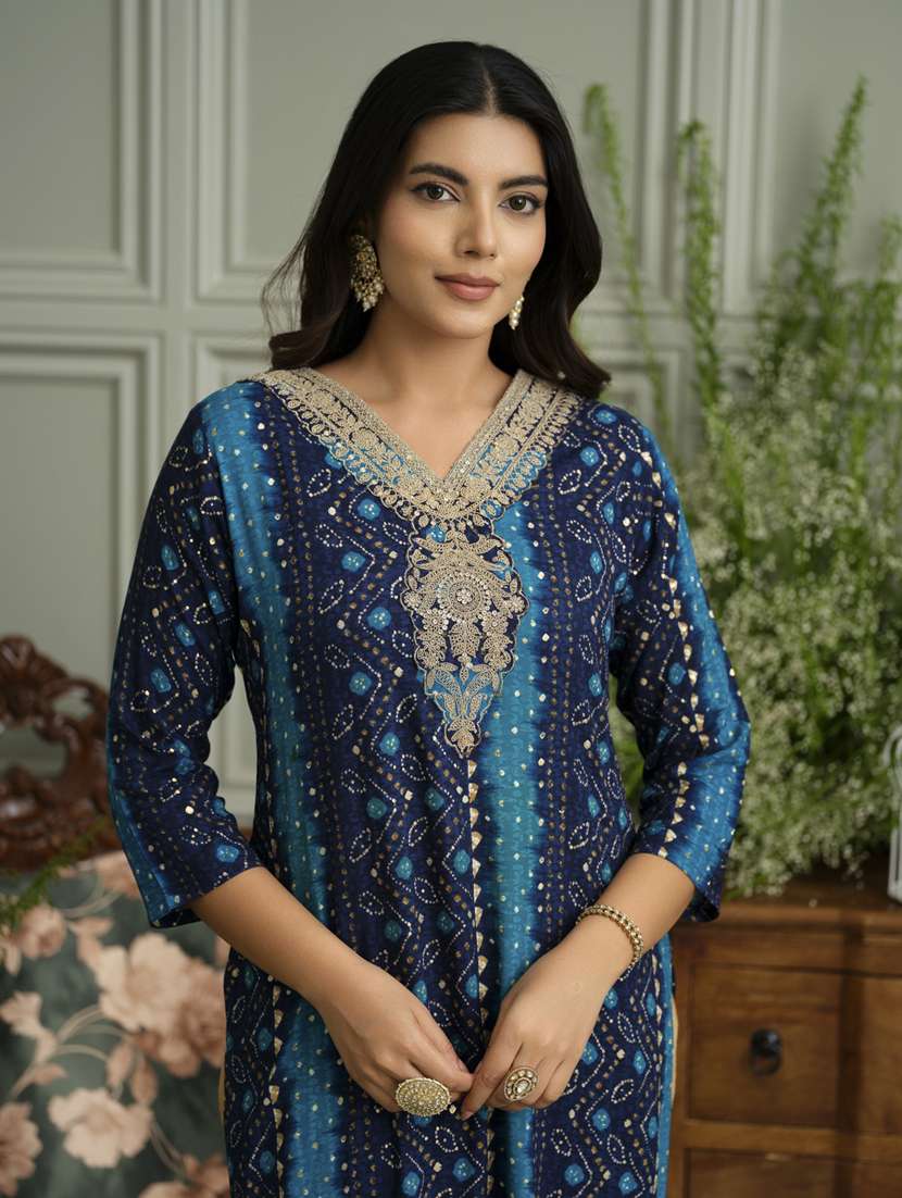 women bandhani three quarter sleeve straight kurta - 22141619 - Standard Image - 4
