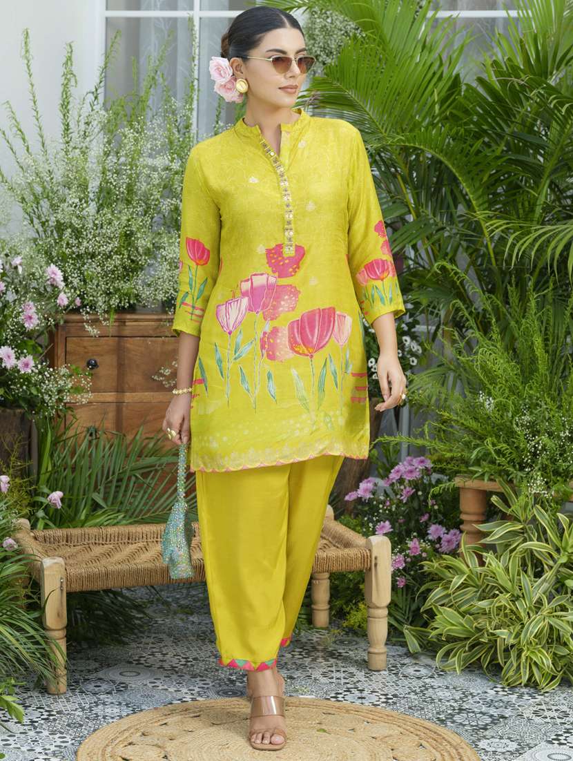 women floral three quarter sleeve ethnic co-ord set