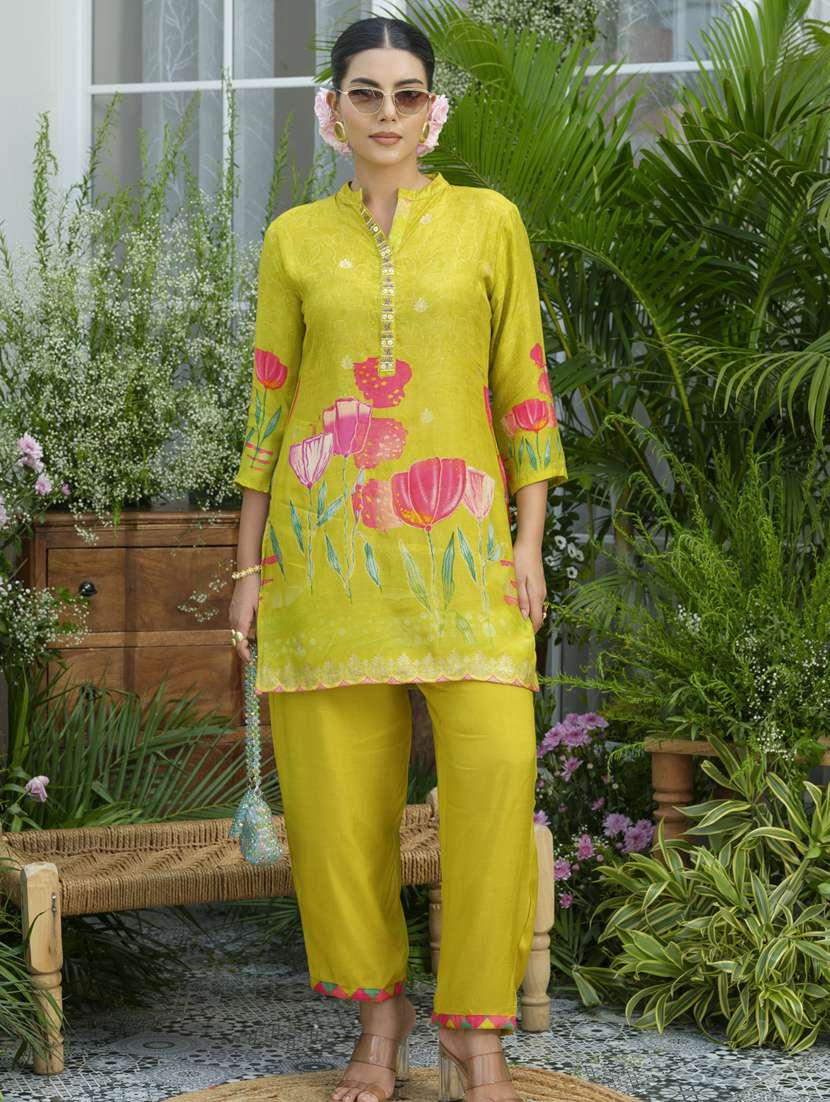 women floral three quarter sleeve ethnic co-ord set - 22141632 -  Standard Image - 1