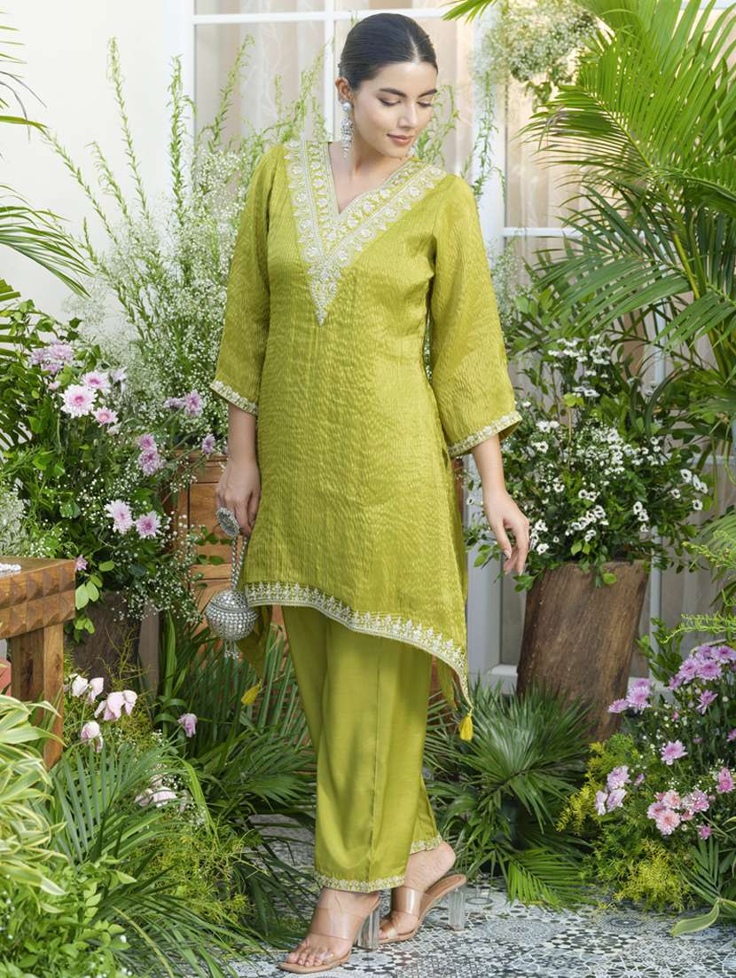women embroidered three quarter sleeve ethnic co-ord set - 22141633 -  Standard Image - 1