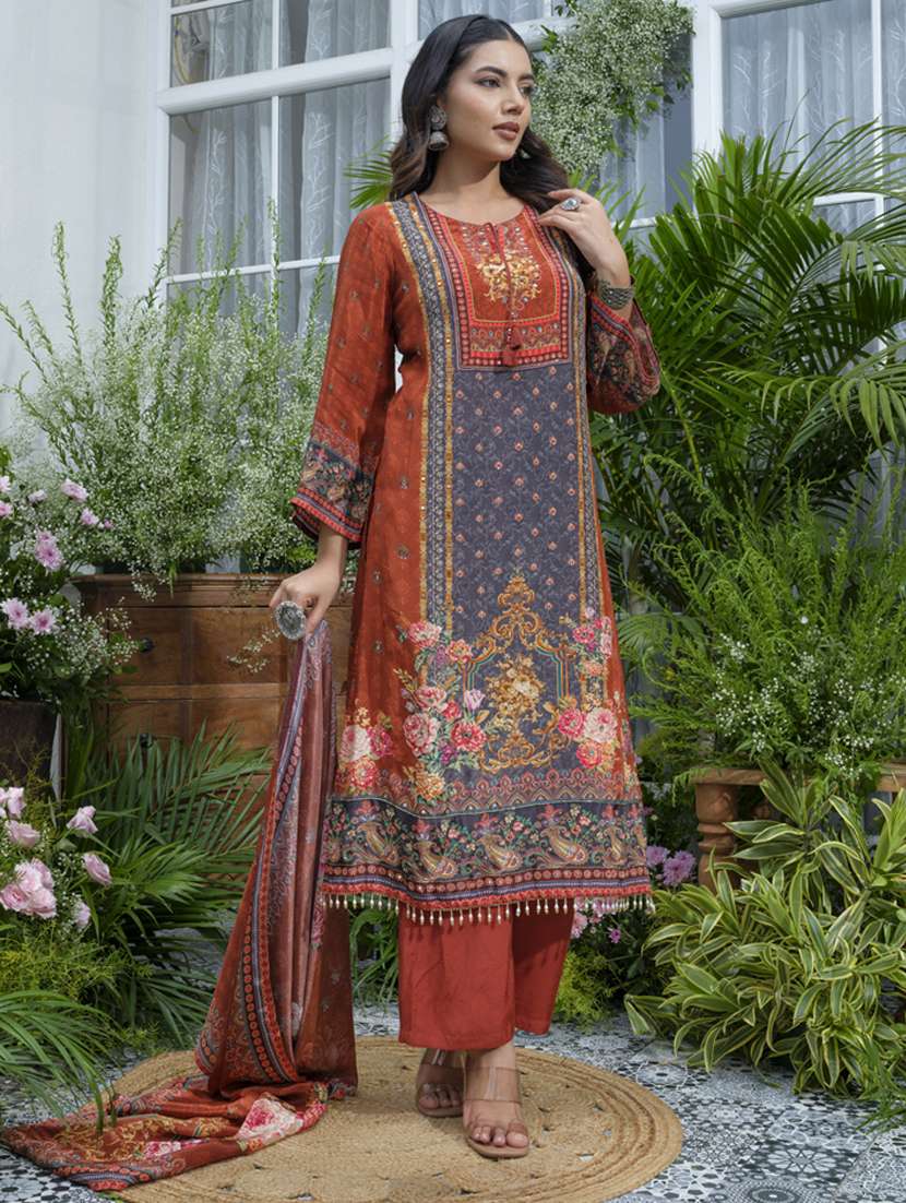 women printed long sleeve kurta pant with dupatta set - 22141636 -  Standard Image - 1
