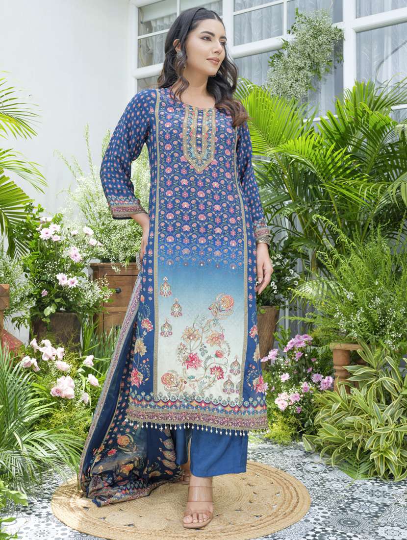 women printed long sleeve kurta pant with dupatta set - 22141638 -  Standard Image - 1