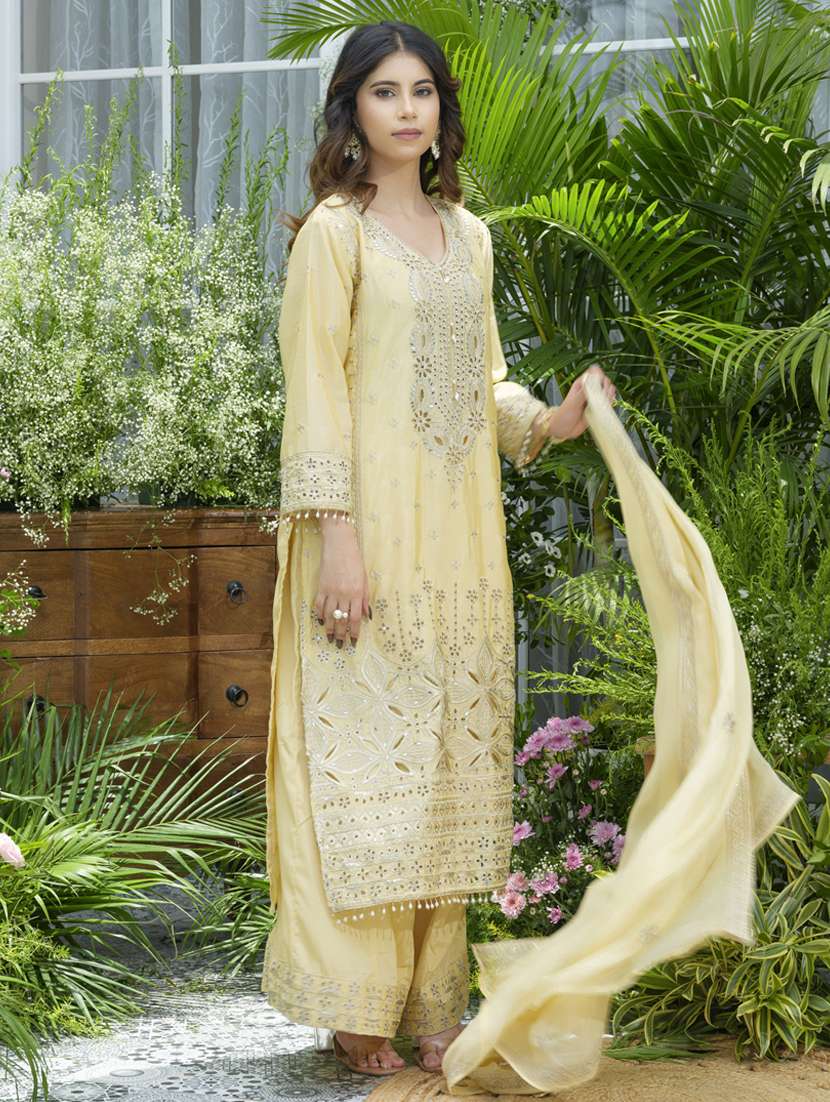 women embroidered long sleeve kurta palazzo with dupatta set - 22141645 - Standard Image - 1