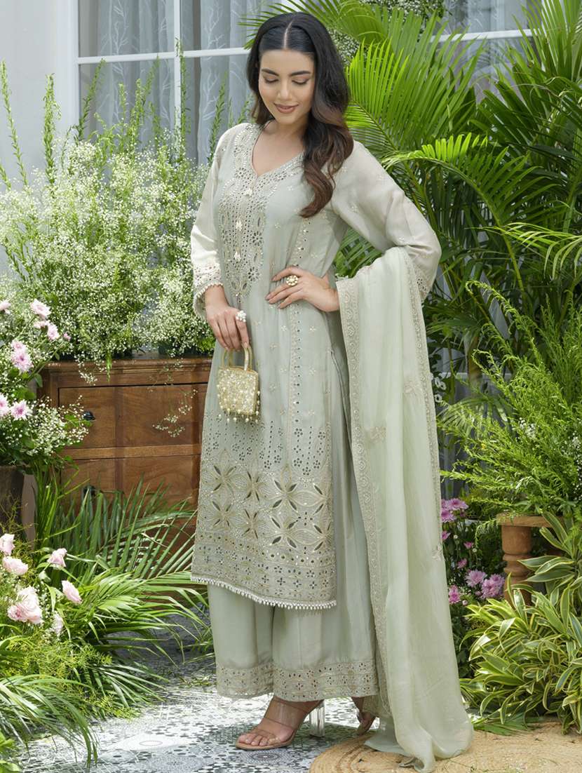 women embroidered long sleeve kurta palazzo with dupatta set - 22141646 -  Standard Image - 1