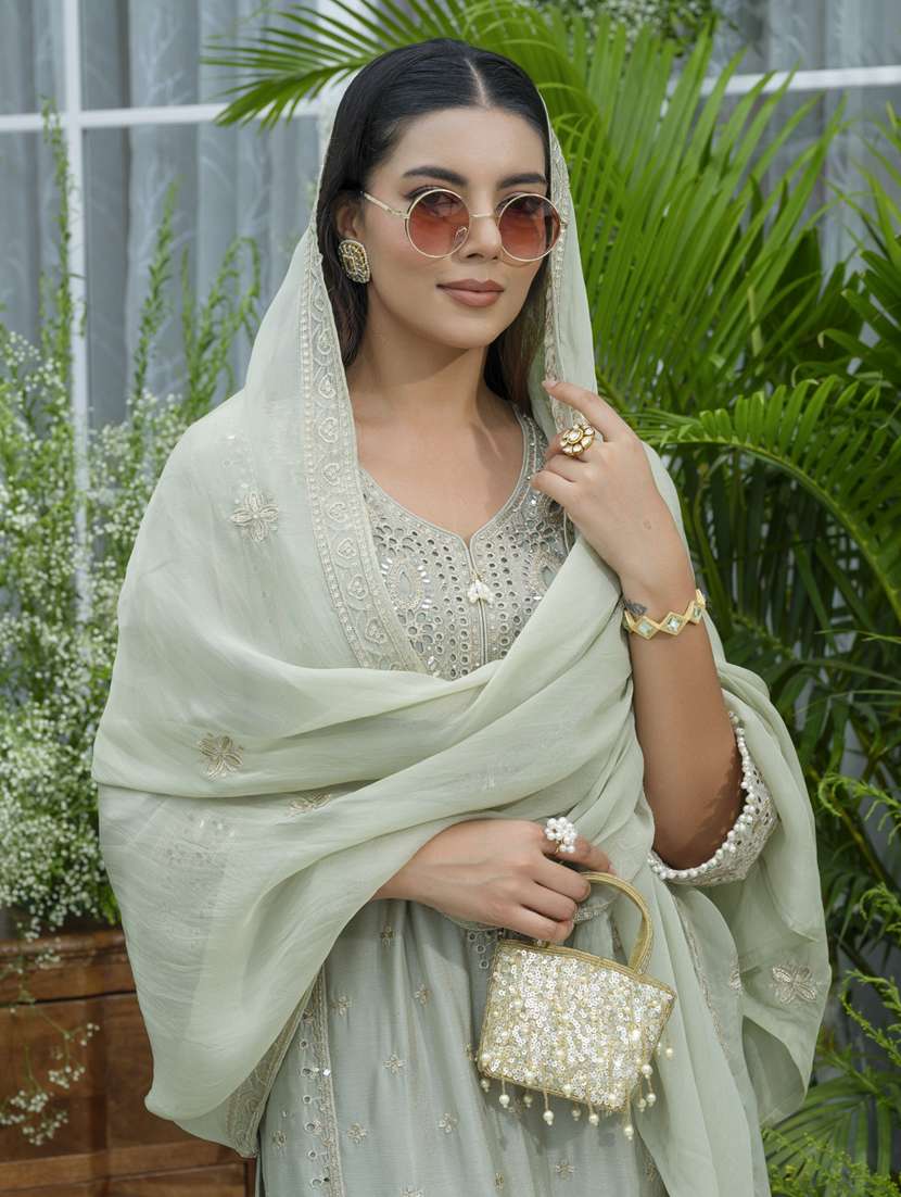 women embroidered long sleeve kurta palazzo with dupatta set - 22141646 - Standard Image - 4