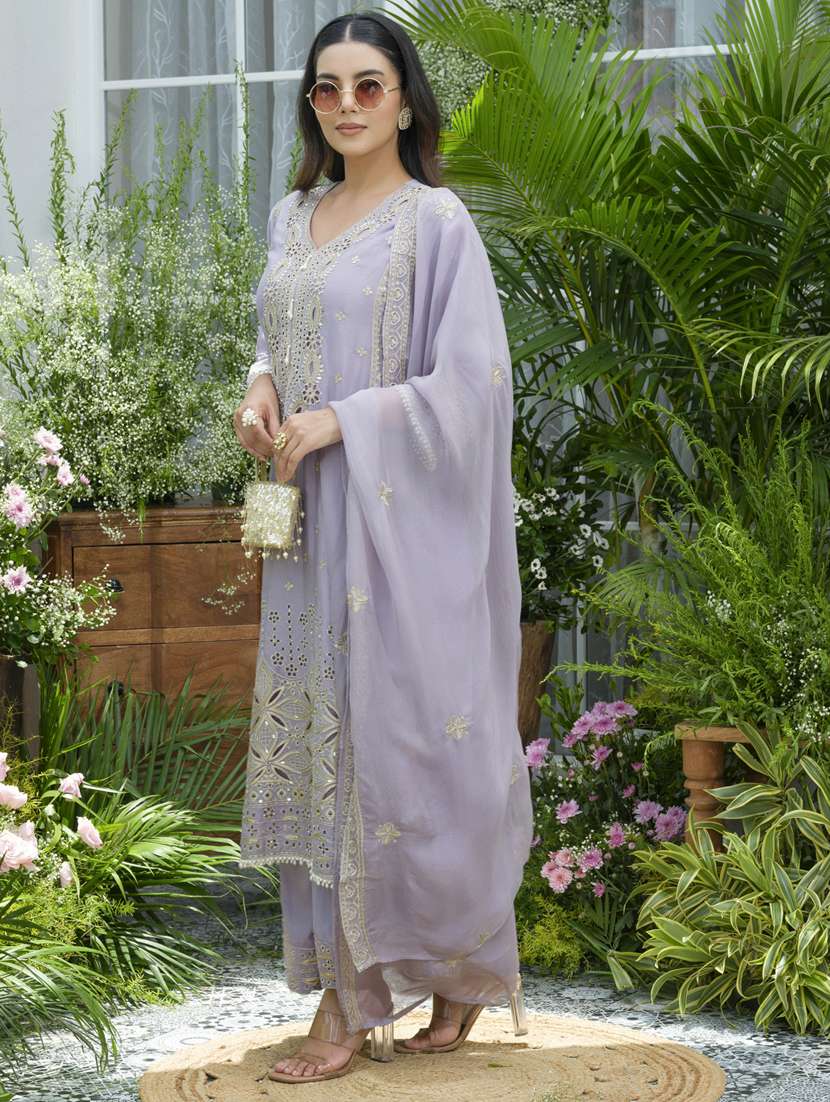 women embroidered long sleeve kurta palazzo with dupatta set - 22141648 -  Standard Image - 1