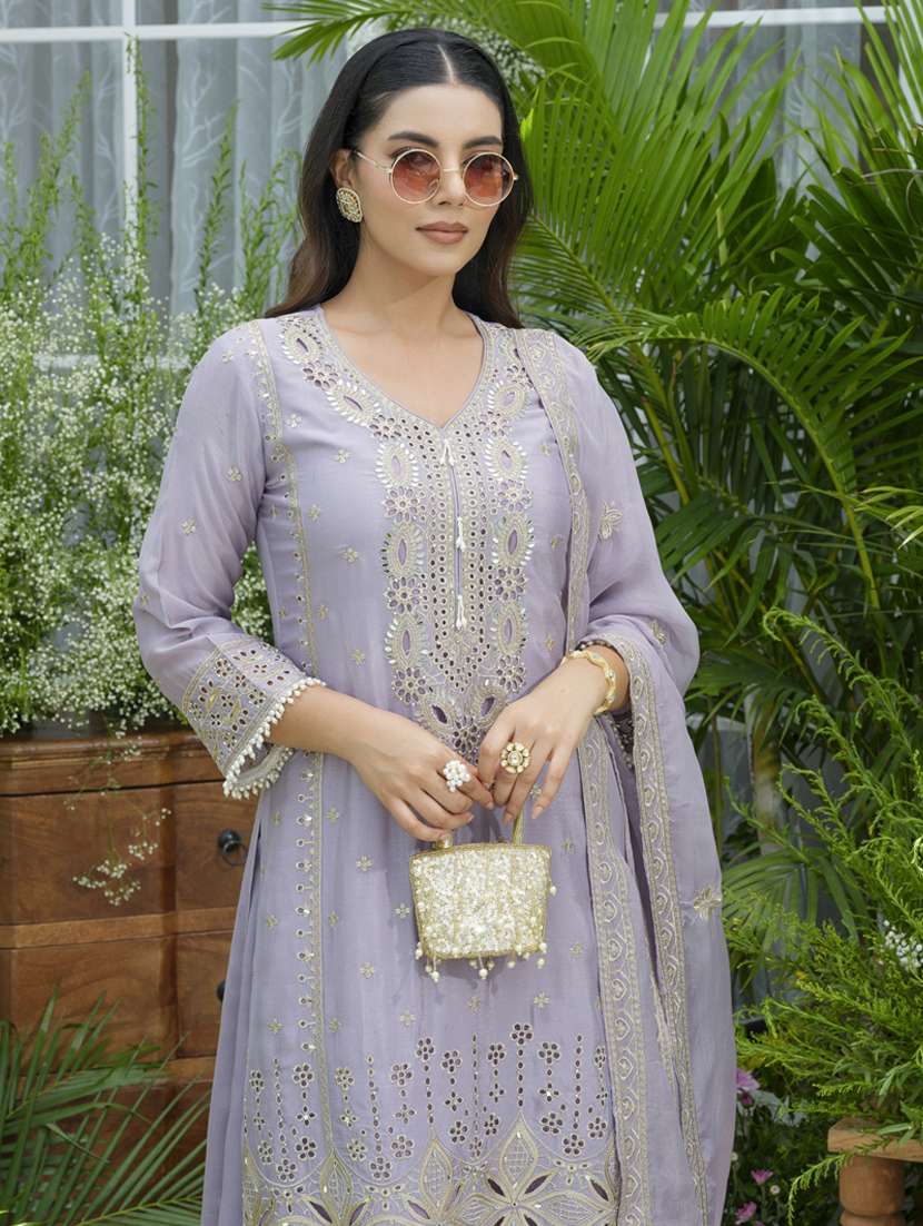 women embroidered long sleeve kurta palazzo with dupatta set - 22141648 -  Standard Image - 4