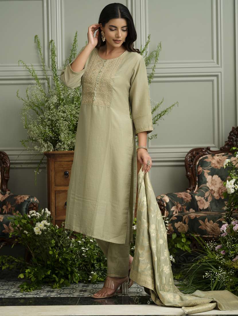 women embroidered three quarter sleeve kurta pant with dupatta set - 22141659 - Standard Image - 1