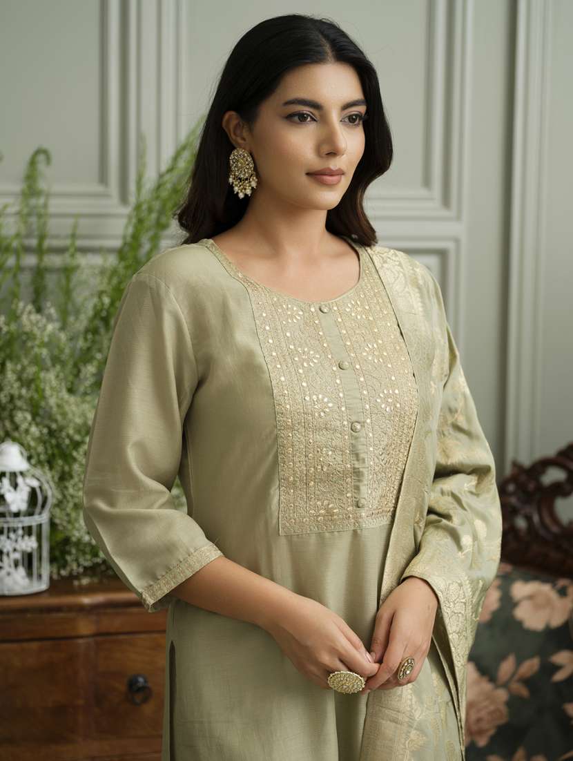 women embroidered three quarter sleeve kurta pant with dupatta set - 22141659 - Standard Image - 4