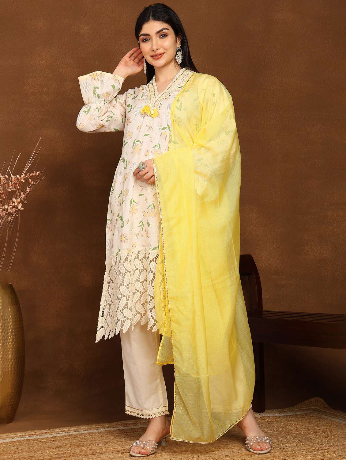 women embroidered long sleeve kurta pant with dupatta set - 22141660 -  Standard Image - 1