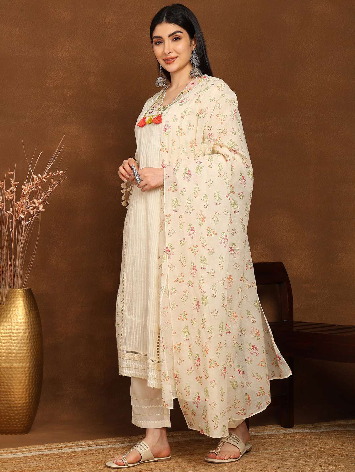 women embroidered long sleeve kurta pant with dupatta set - 22141661 -  Standard Image - 1